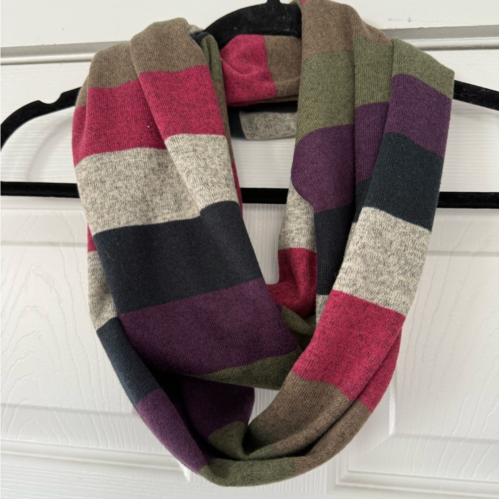 Striped Infinity Scarf in Pink, Green, and Brown